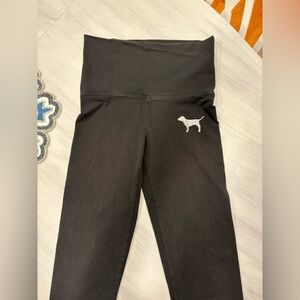 PINK Yoga Foldover Waist Cropped Black Leggings Sz Small